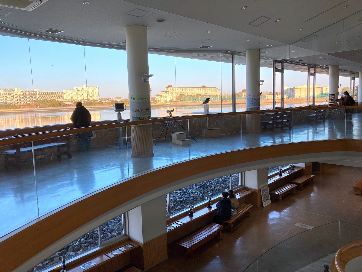 窓際に望遠鏡が設置されている観察スペース